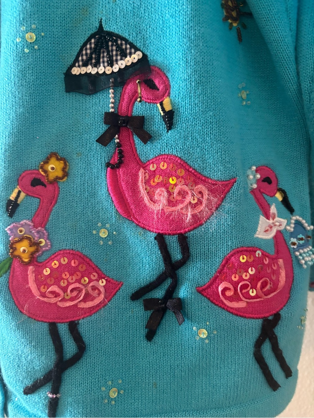 Vintage Jack B. Quiek Tropical Flamingo Embroidered Cardigan - Picture 5 of 9